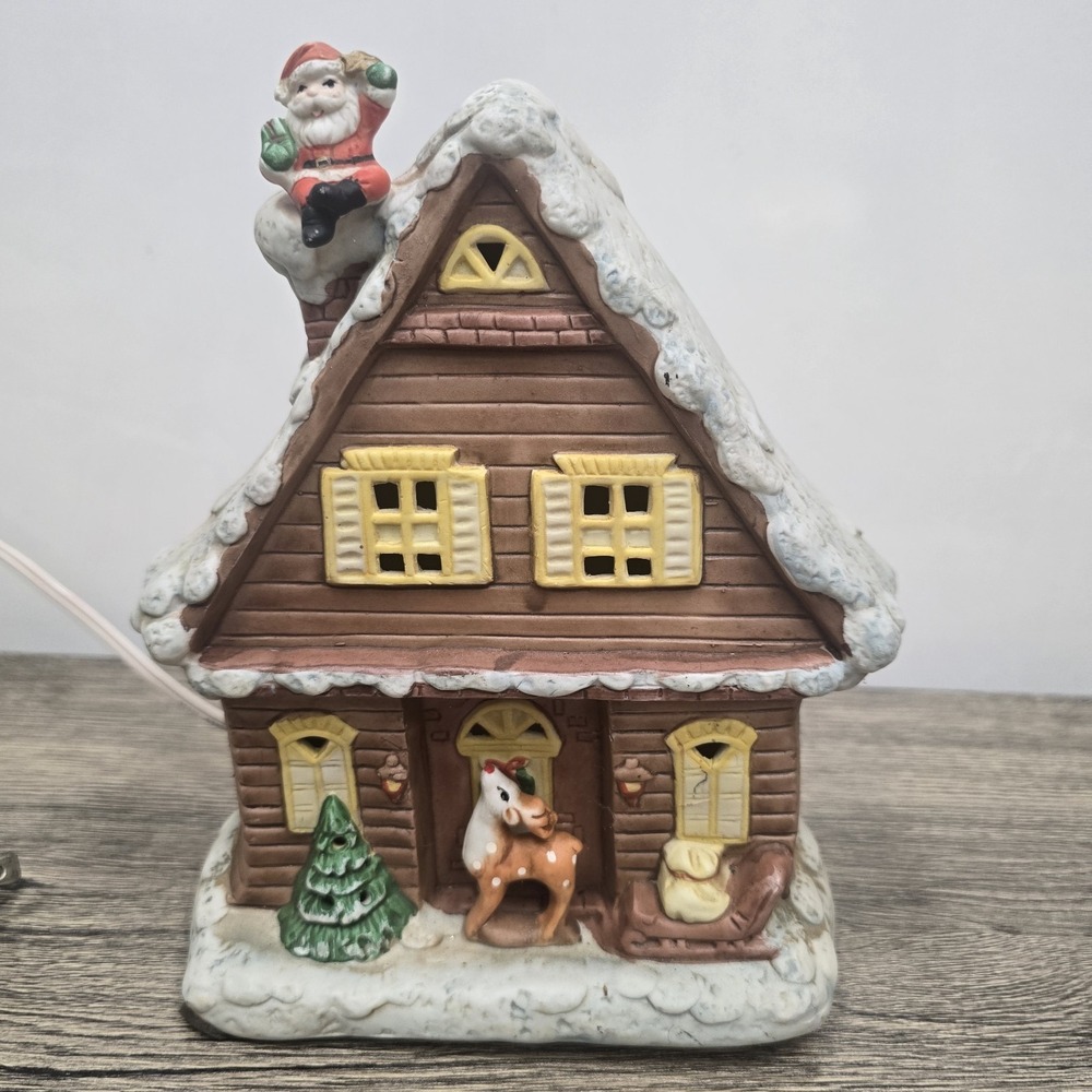 Vtg Christmas House Light‎ Up Santa Reindeer Snow Village Plug In TESTED & WORKS